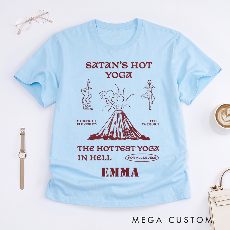 Personalized Satan Hot Yoga Doodle Style T-Shirt Strength Flexibility Yoga T-Shirt Funny Yoga Gift T-Shirt Yoga Lover T-Shirt