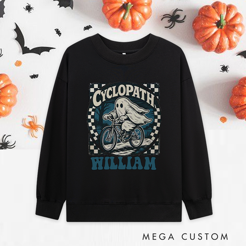 Personalized Halloween Classic Sweatshirts with Spooky Ghost Riding Bicycle for Fitness Enthusiasts Bodybuilders and Gym Lovers