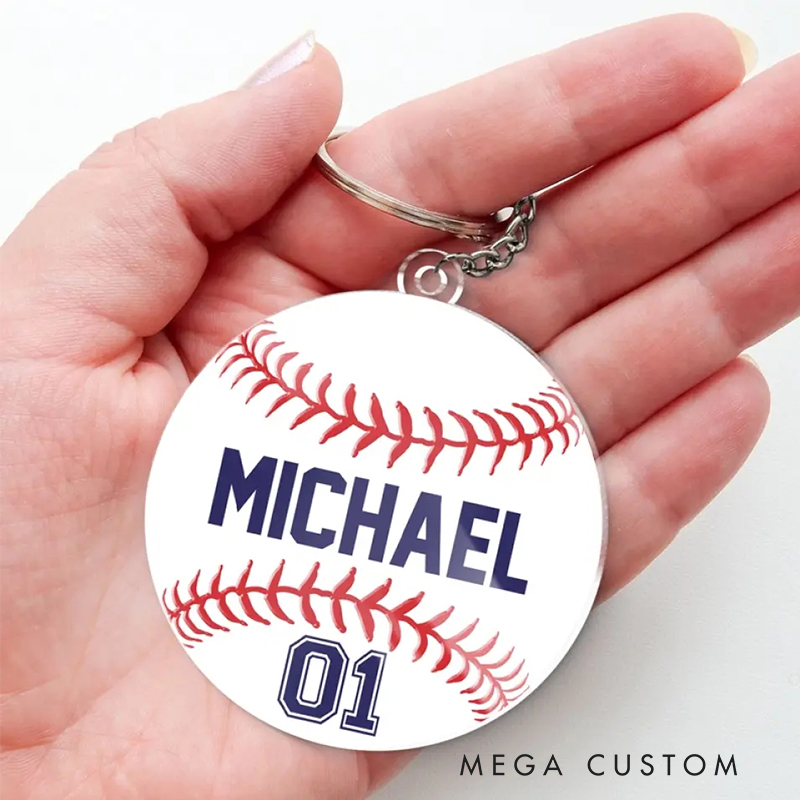 Personalized Acrylic Baseball Keychain with Custom Name and Number Design