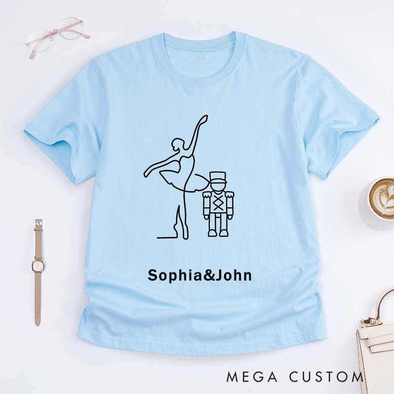 Personalized Ballet Dancer Graphic Womens T-Shirts Custom Name Gift Unique Line Art Tee for Ballet Lovers Dancers Present