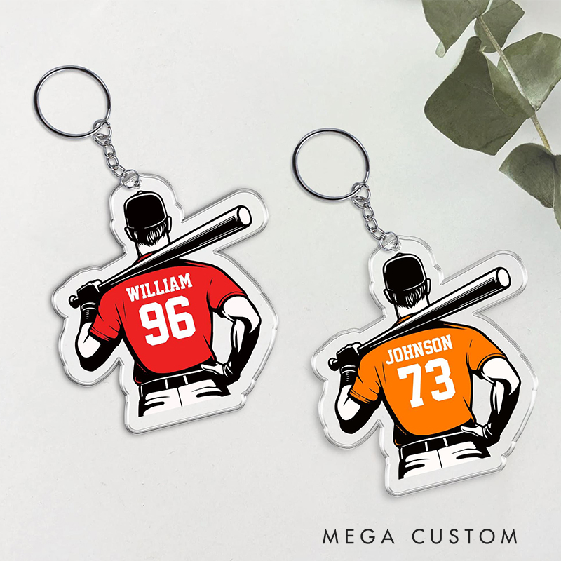 Personalized Acrylic Baseball Athlete Keychain with Customizable Team Colors and Text 