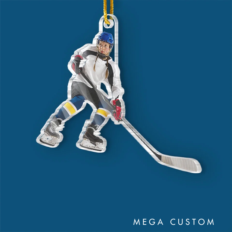 Personalized Hockey Player Ornament with Custom Photo Design