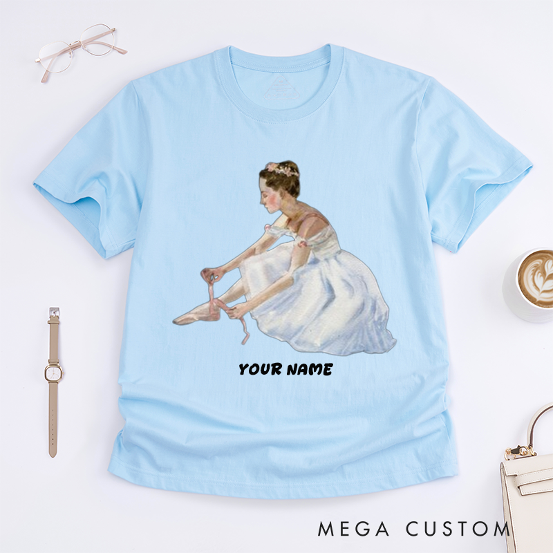 Personalized Ballet Dancer T-Shirts Custom Name Watercolor Ballerina Art Tee Elegant Dance Lover Gift for Women Unique Present Girls
