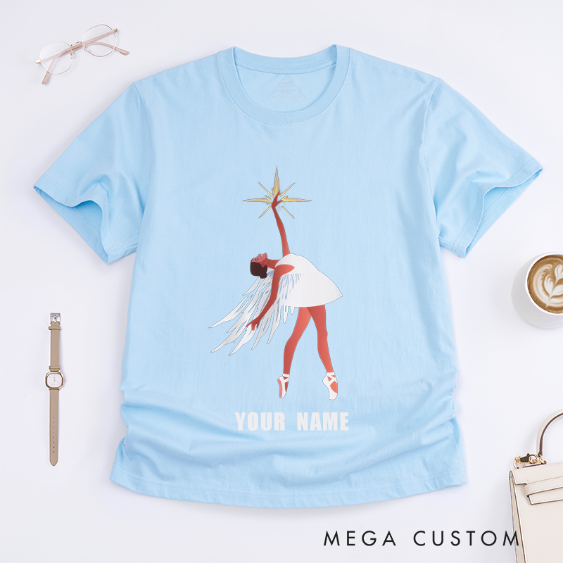Personalized Angel Ballerina T-Shirts Custom Name Wings Dancer Unique Gift for Women Ballet Lover Dance Girlfriend Daughter Elegant Art Tee