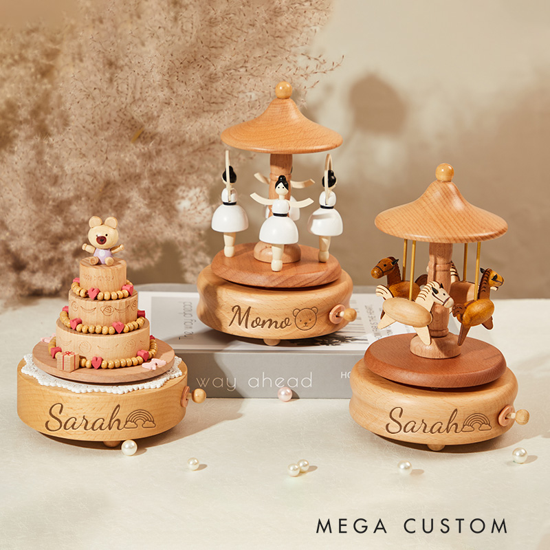 Personalized Musical Wooden Ballerina Carousel Keepsake Engraved Name Music Box Baby Shower Gift Christmas Gift