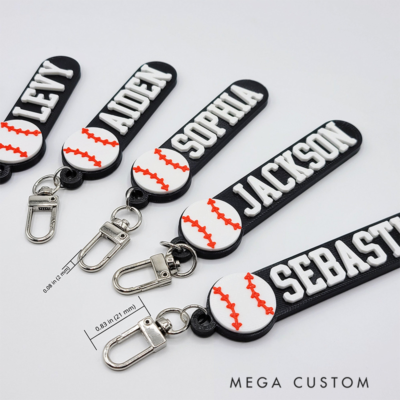 Personalized 3D Baseball-Themed Keychain Featuring Custom Name  
