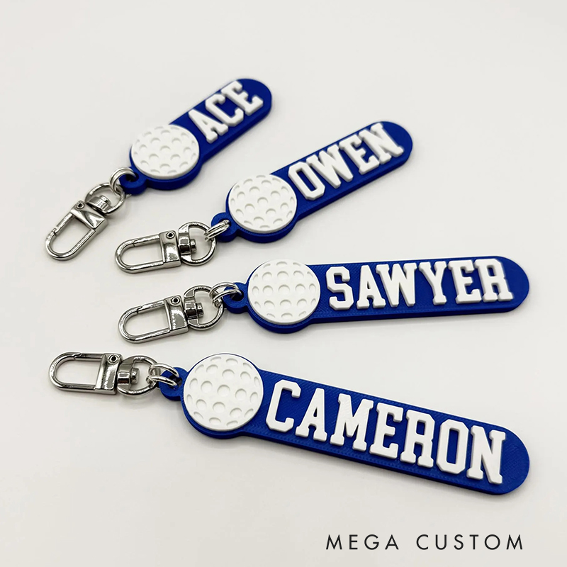 Personalized 3D Printed Golf Keychain with Custom Name and Color Options