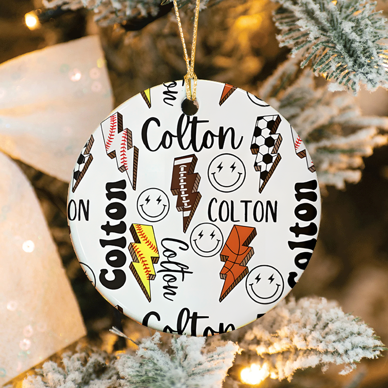 Personalized Sports-Themed Ornament with Custom Name and Fun Icons Design