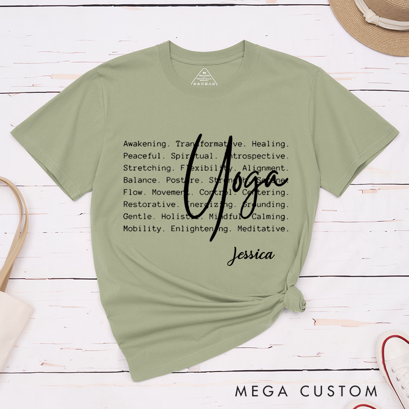 Personalized Yoga T-Shirt with Inspirational Word Art Design Custom Name Perfect Gift for Yoga Lover