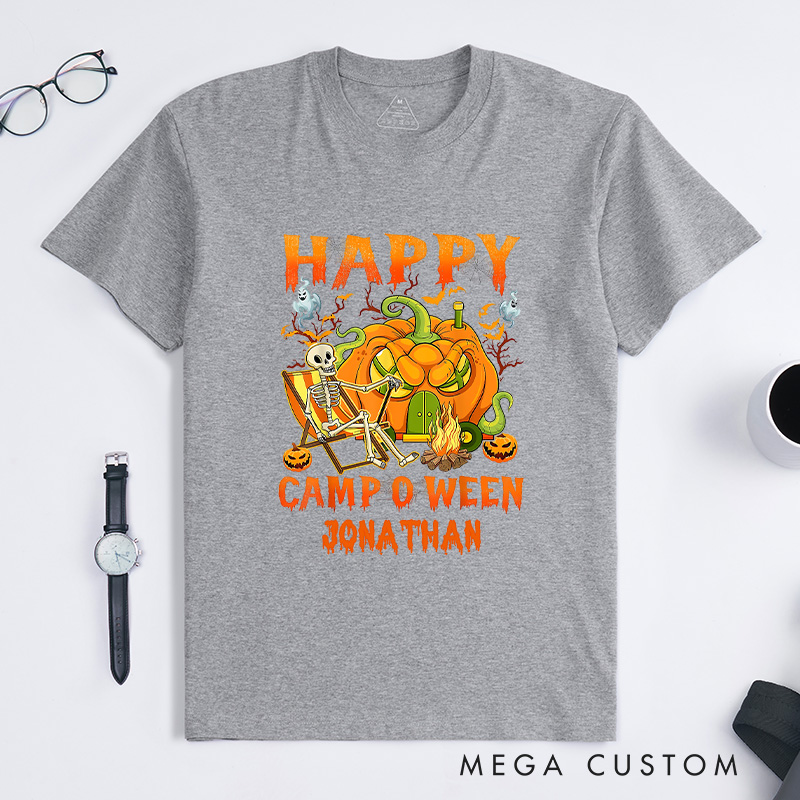 Personalized Camper Halloween T-Shirt Skeleton Camping RV Pumpkin T-Shirt Halloween Gift Outdoor