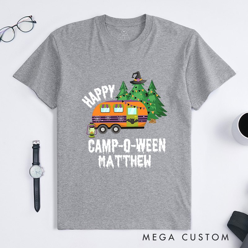 Personalized Happy Camper Halloween T-Shirt Outdoor Camping Adventure Shirt Halloween Gift