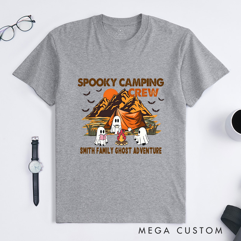Personalized Spooky Camping Crew T-Shirt Ghostly Adventures T-Shirt Halloween Gift for Hiking Outdoors