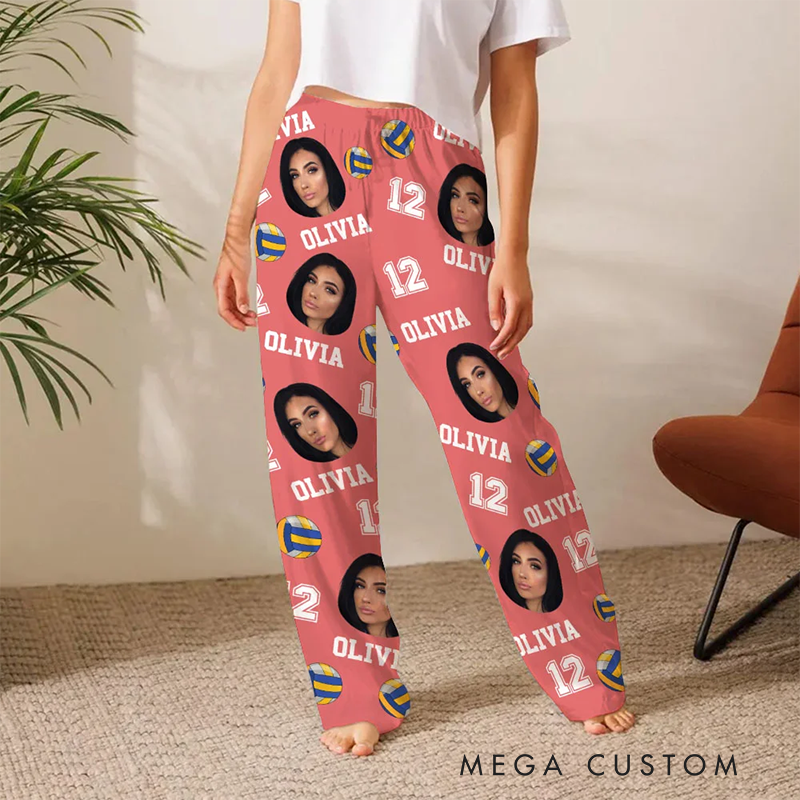 Personalized Sports-Themed Pajama Pants with Custom Name, Photo, and Number Design