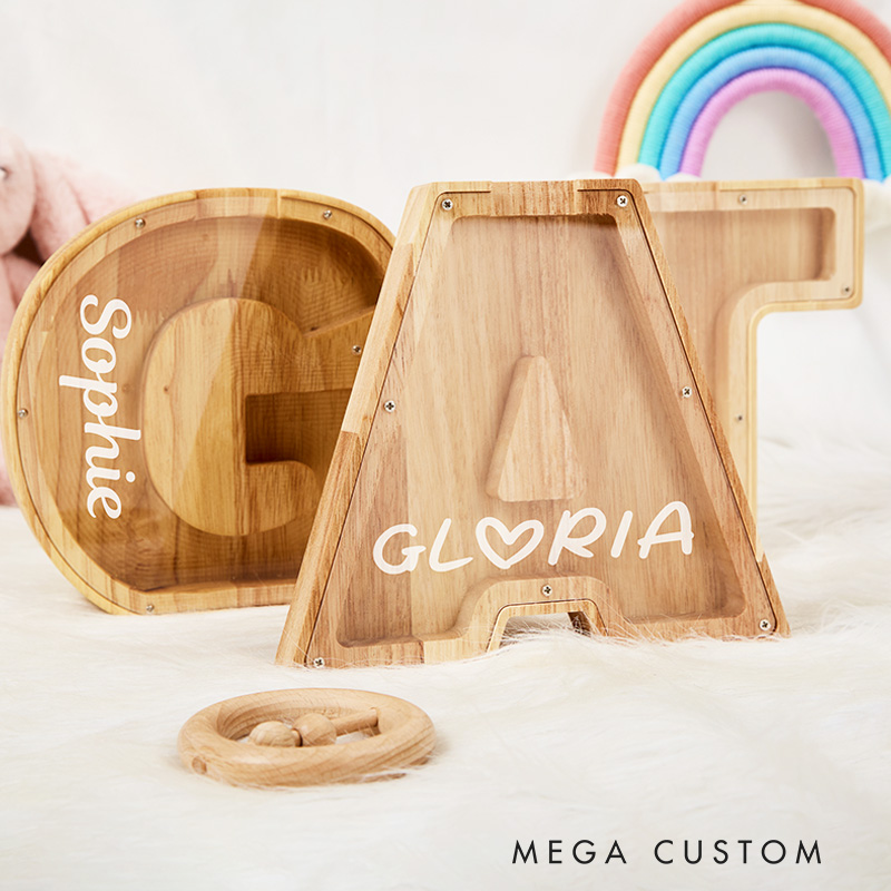 Personalized Alphabet Letter Piggy Bank with Name Wood Alphabet Letter Bank Coin Bank Christmas Gifts