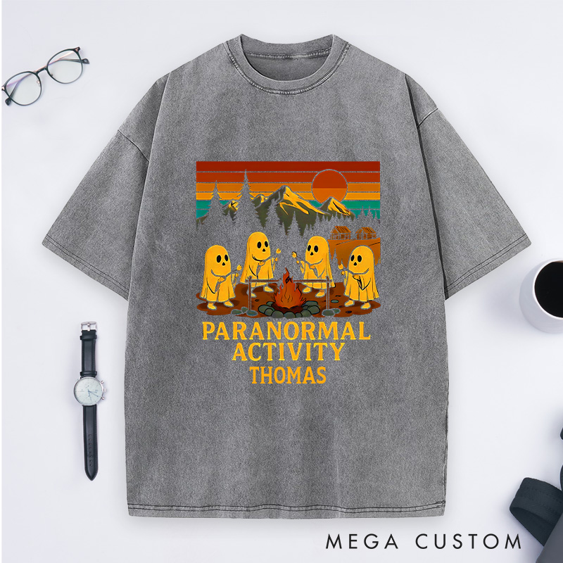 Personalized Ghostly Campfire Fun Washed T-Shirt Camping Adventure Shirt Halloween Gift Outdoor Lover