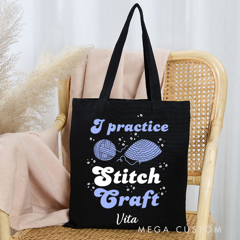 Personalized I Practice Stitch Craft Tote Bag Gift for Crocheting Lovers Funny Gift for Halloween