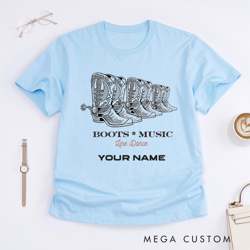 Personalized Cowboy Boots Line Dance T-Shirts Western Country Custom Name Gift for Men Unique Summer Casual Tee for Dad Husband Family