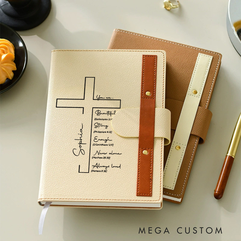 Personalized Cross Name Bible Verse A5 Lined Notebook with Pen Loop Church Study Birthday Religious Gift for Family Friends Christian