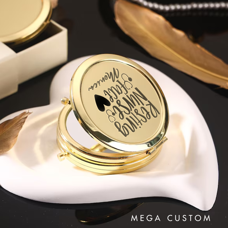 Personalized Nurse Compact Mirror Engraved Resting Nurse Face Design Mirror Pocket Mirror For Her Nurse Appreciation Gift 