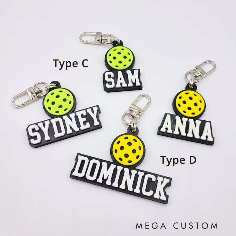 Personalized Pickleball Keychain with Custom Name and 3D Pickleball Design