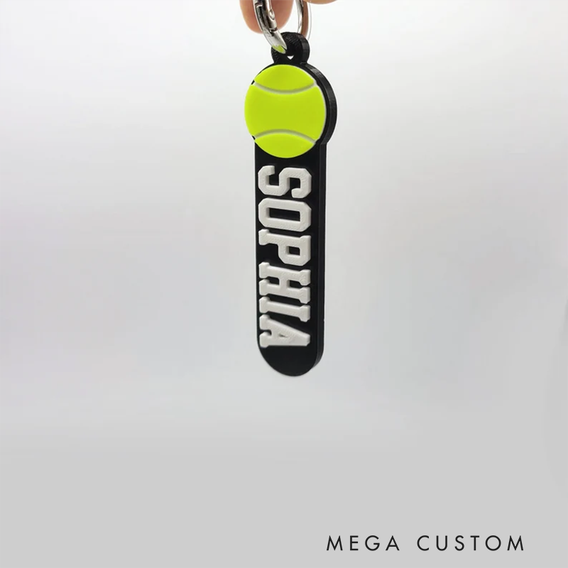 Personalized Tennis Keychain with Custom Name and 3D Tennis Ball Design