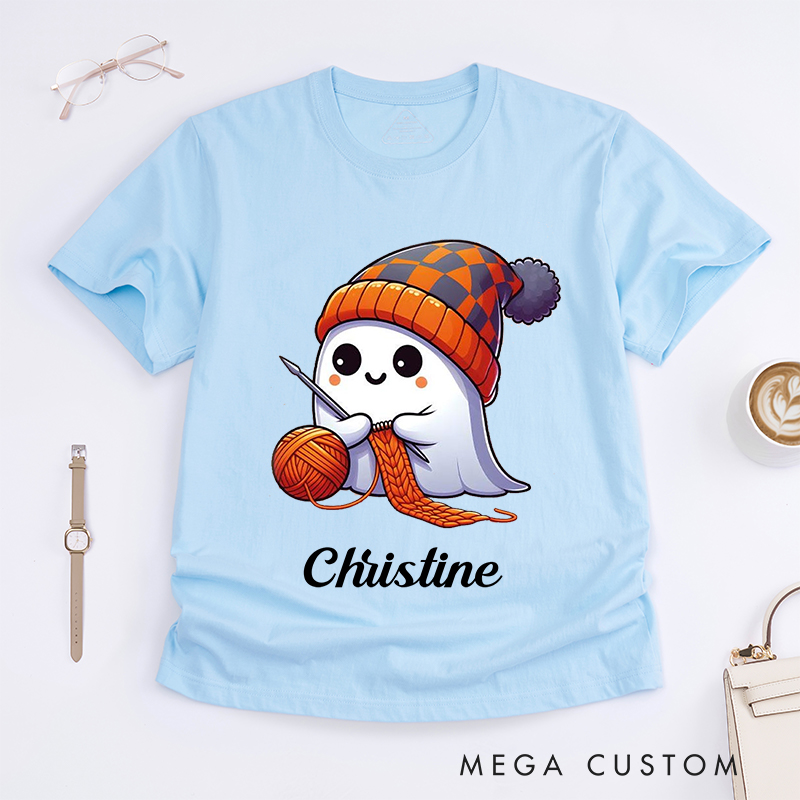 Personalized Halloween Ghost Classic T-Shirts for Knitting Lovers Funny Kintting Shirt 