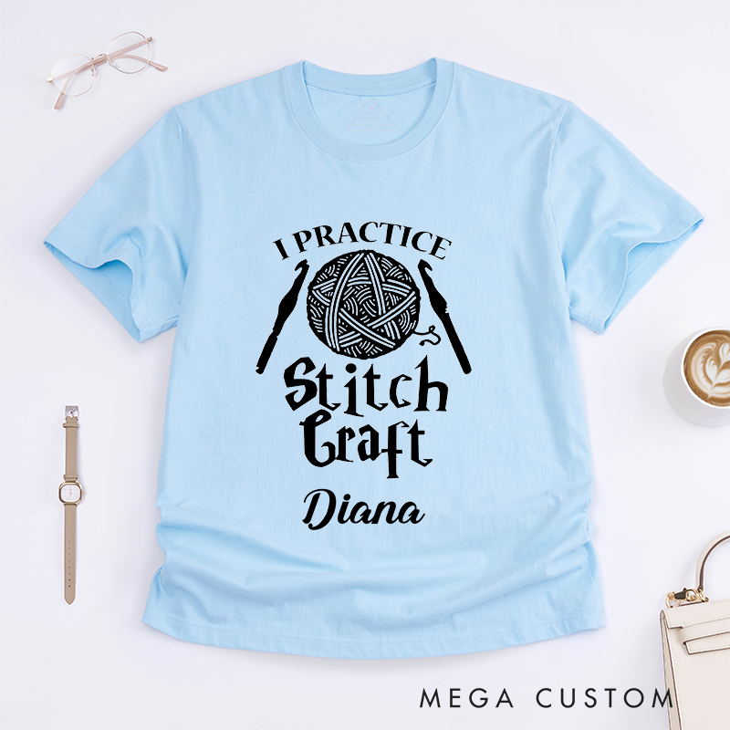 Personalized I Practice Stitch Craft Classic T-Shirts for Crocheting Lovers Halloween Crocheting Shirt 