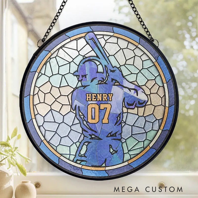 Personalized Stained Glass Baseball Suncatcher Featuring Player Design  