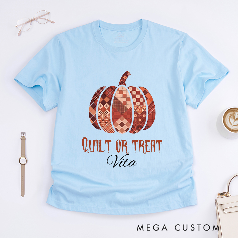 Personalized Quilt or Treat Classic T-Shirts for Sewing Lovers Halloween Sewer Gift Shirt