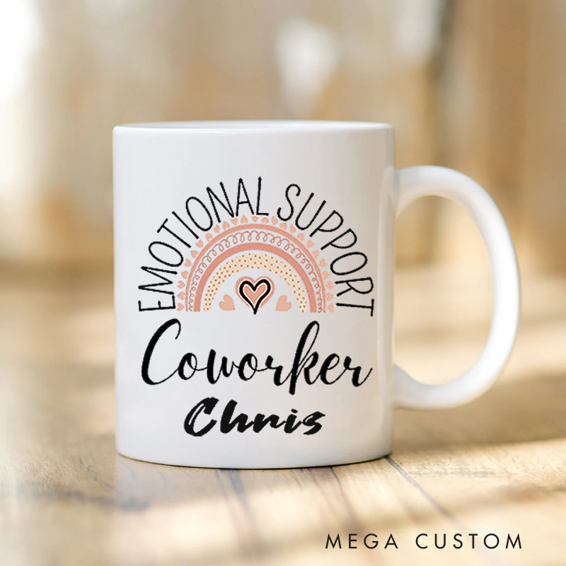 Personalized Office Worker Mug Gift Emotional Support Coworkers with Boho Style Rainbow Mug Appreciation Gift for Coworkers