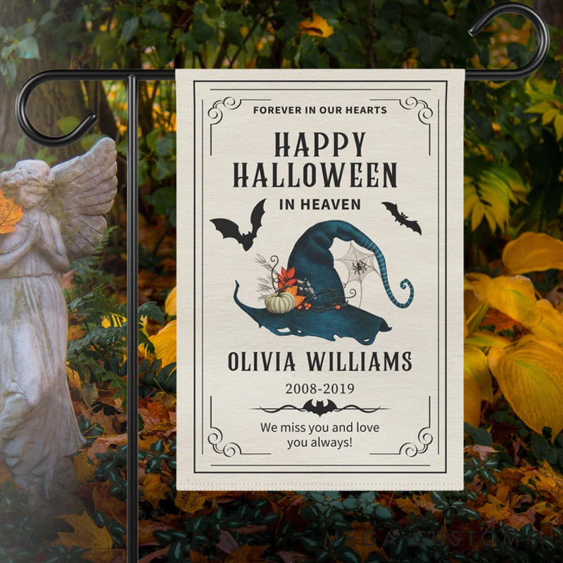 Personalized Memorial Garden Flag Custom Name and Date Flag Sympathy Flag Halloween Garden Flag Grave Decoration Funeral Service flag