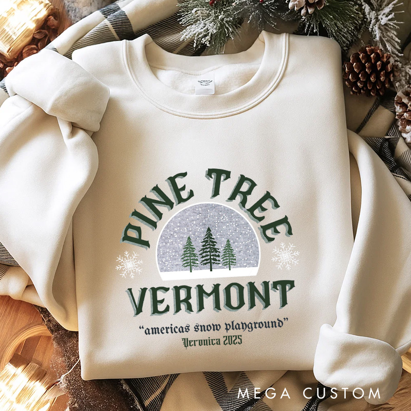 Personalized Pine Tree Vermont Movie Classic Sweatshirt Vintage Holiday Movies Crewneck Family Movie Shirt