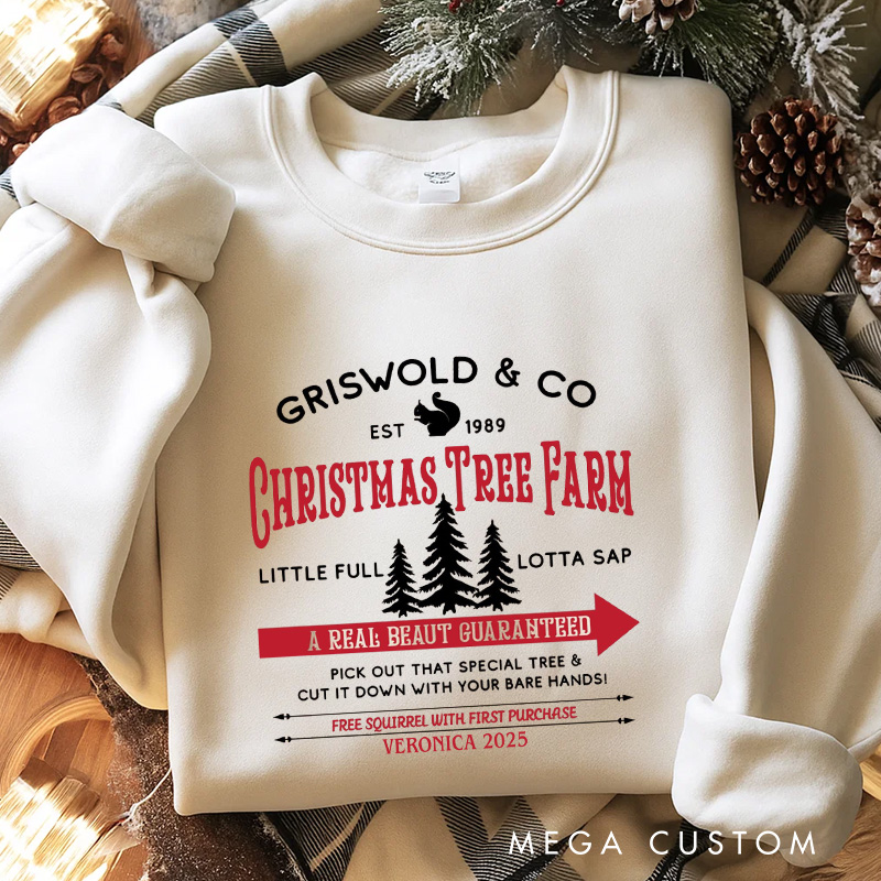 Personalized Christmas Tree Farm Movie Classic Sweatshirt Vintage Holiday Movies Crewneck Family Movie Shirt