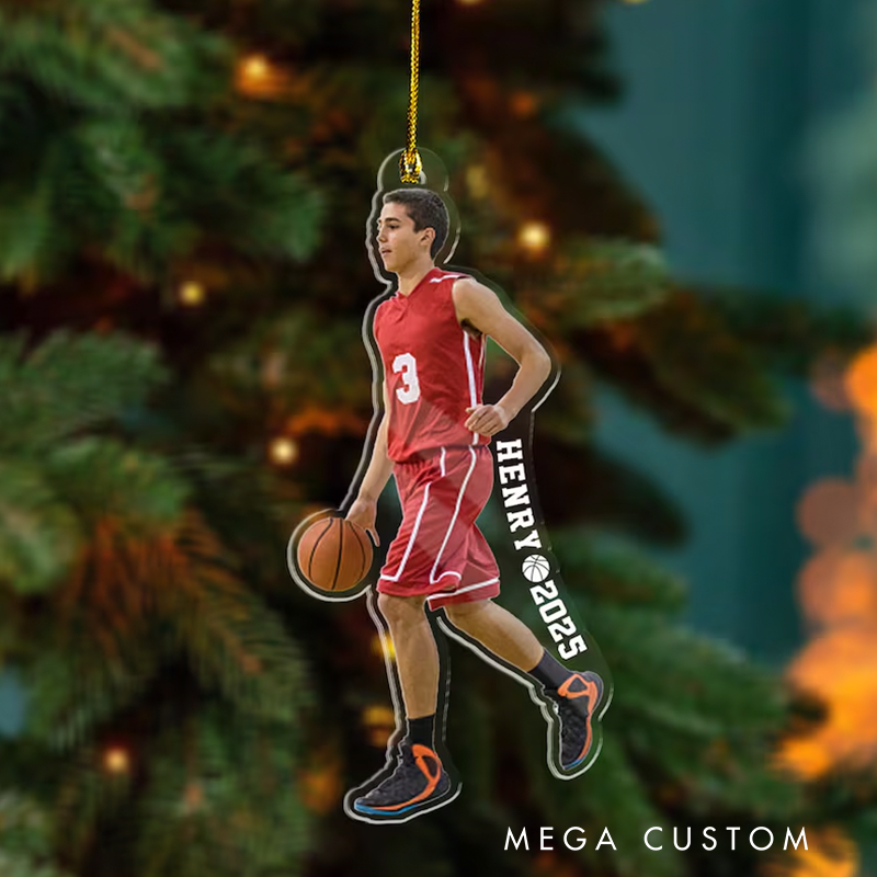 Personalized Basketball Photo Ornament with Custom Name and Year