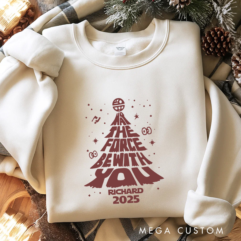 Personalized May the Force be with You Christmas Classic Sweatshirt Galaxy War Film Crewneck Movie Holiday Shirt