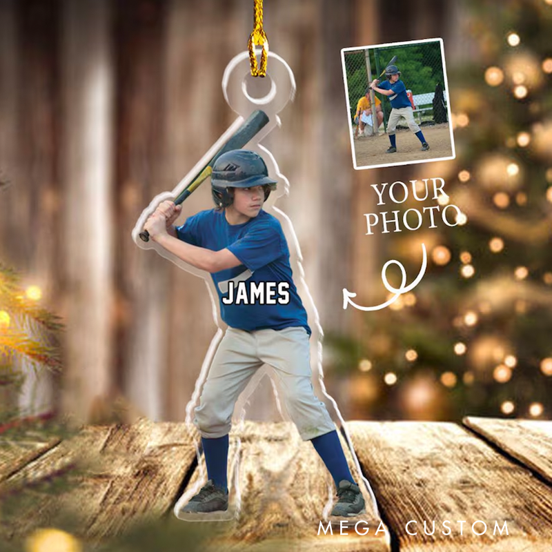Personalized Sports Photo Acrylic Christmas Ornaments with Custom Name Designs