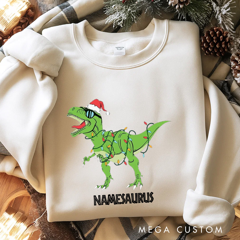Personalized Namesaurus Christmas Classic Sweatshirt Dinosaurs Movie Series Crewneck Movie Holiday Shirt