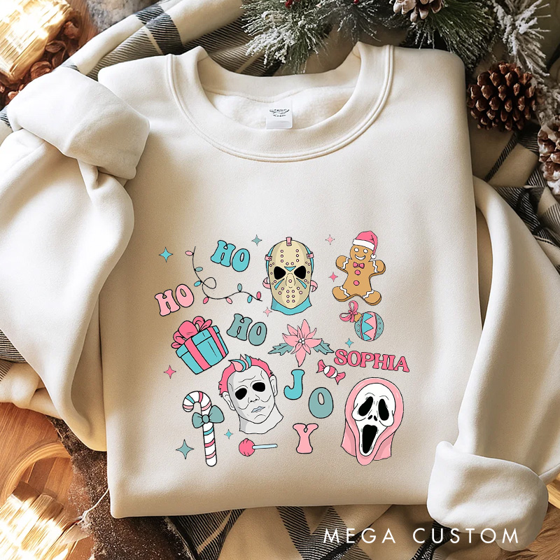 Personalized Horror Joy Christmas Classic Sweatshirt Retro Horror Film Series Crewneck Movie Holiday Shirt