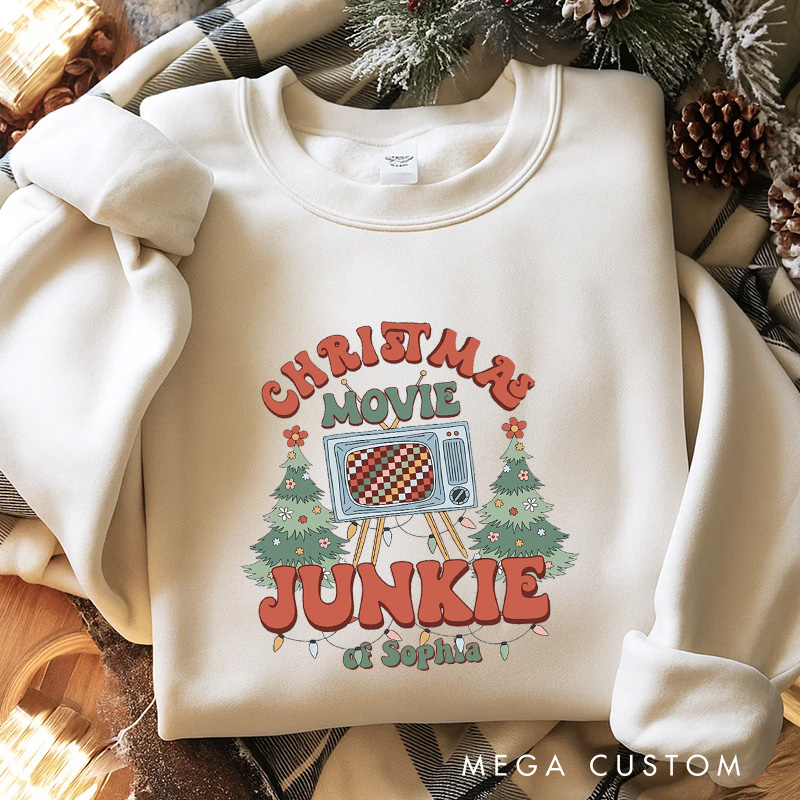 Personalized Christmas Movie Junkie Classic Sweatshirt Christmas Film Crewneck Movie Holiday Shirt