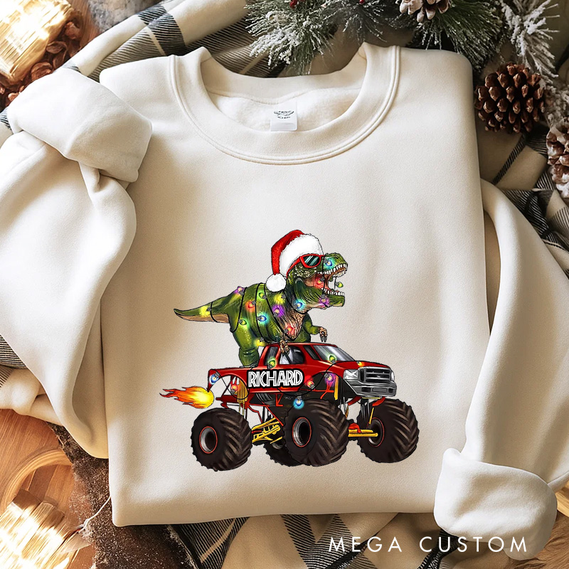 Personalized The Truck Christmas Funny Classic Sweatshirt Dinosaurs Movie Series Crewneck Movie Holiday Shirt