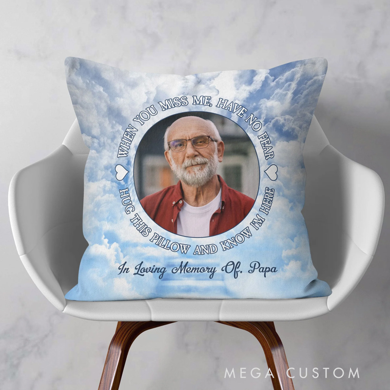 Personalized Memorial Photo Pillow Hug This Pillow And Know I'm Here Sympathy Gifts for Loss of Father Grief Gifts in Loving Memory