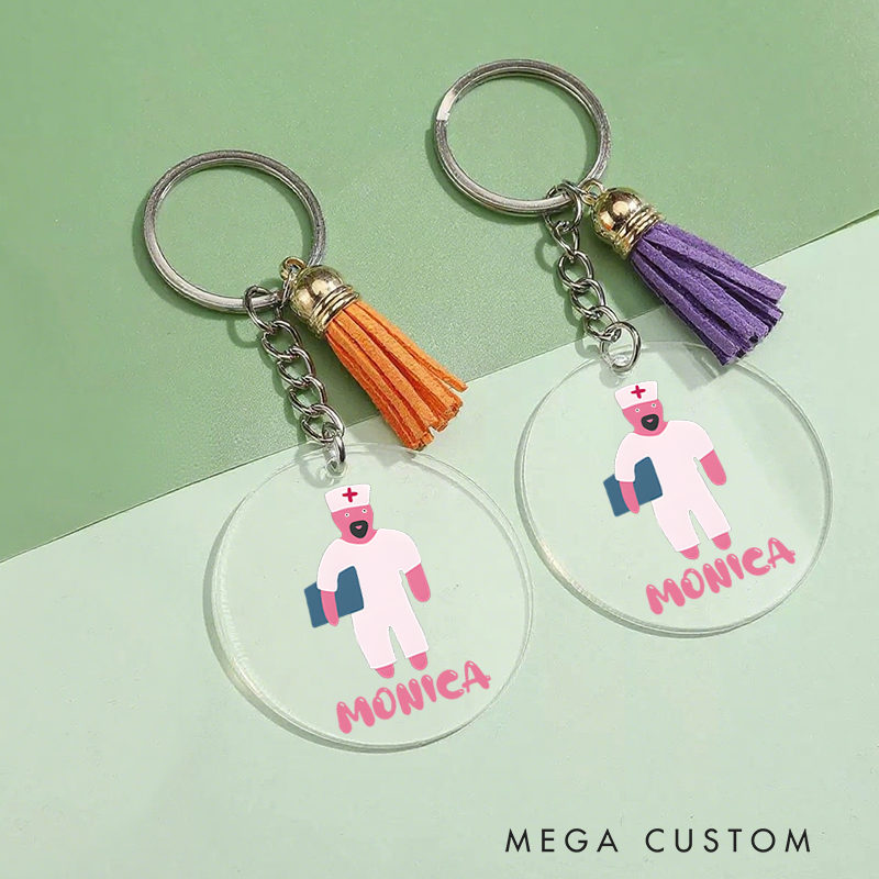 Personalized Acrylic Tassel Keychain for Nurse Customized Cute Cartoon Nurse Design Keychain Nurse Week Gift