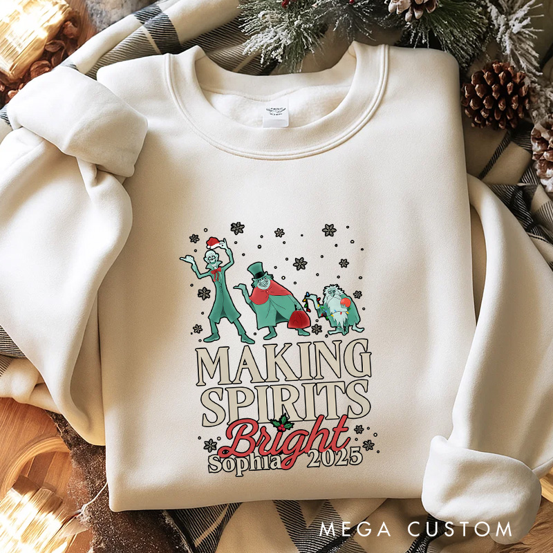 Personalized Making Spirits Bright Christmas Classic Sweatshirt Retro Horror Film Series Crewneck Movie Holiday Shirt