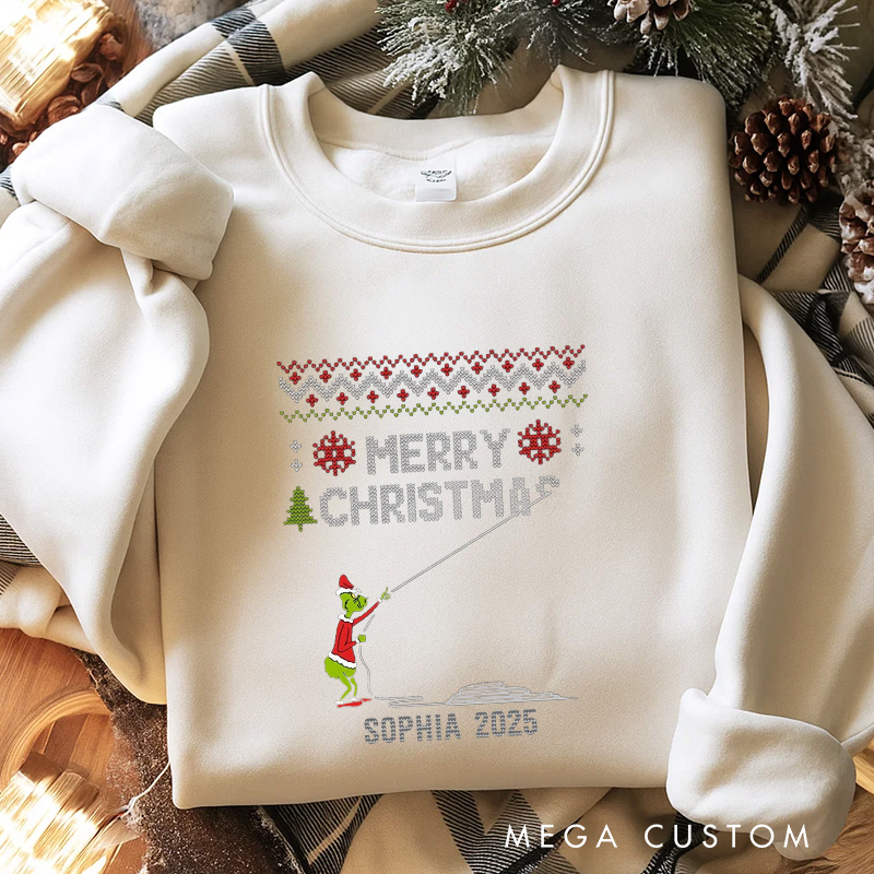 Personalized Green Humanoid Creature Christmas Classic Sweatshirt Christmas Film Crewneck Movie Holiday Shirt