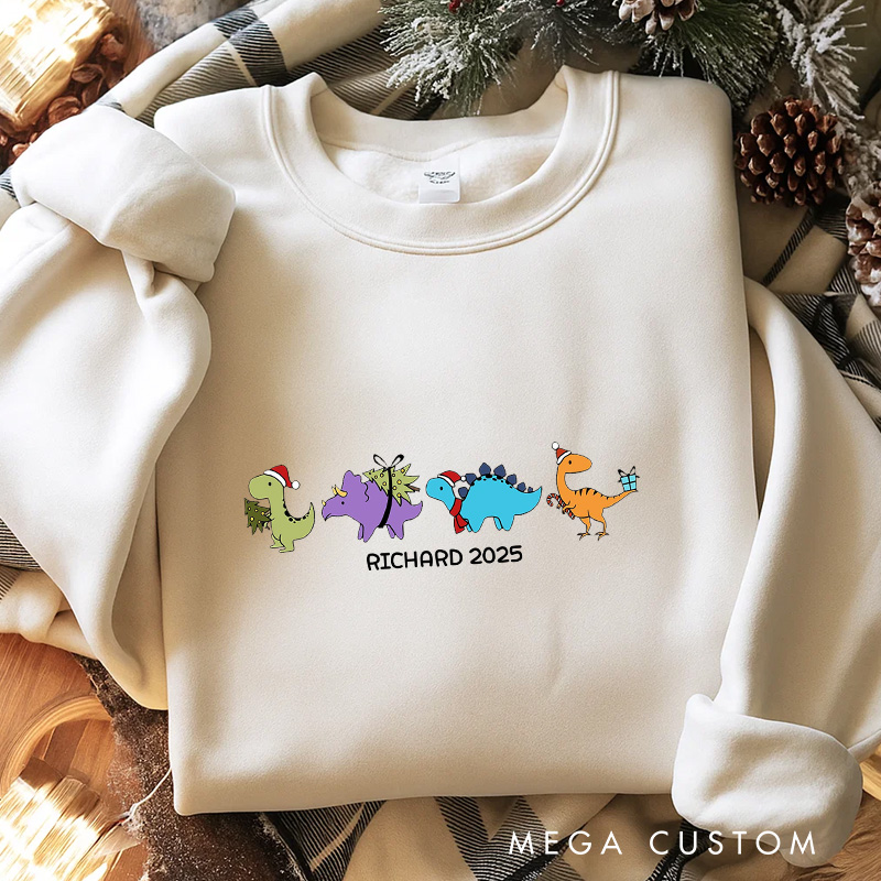 Personalized Cute Little Dinosaurs Christmas Classic Sweatshirt Dinosaurs Movie Series Crewneck Movie Holiday Shirt