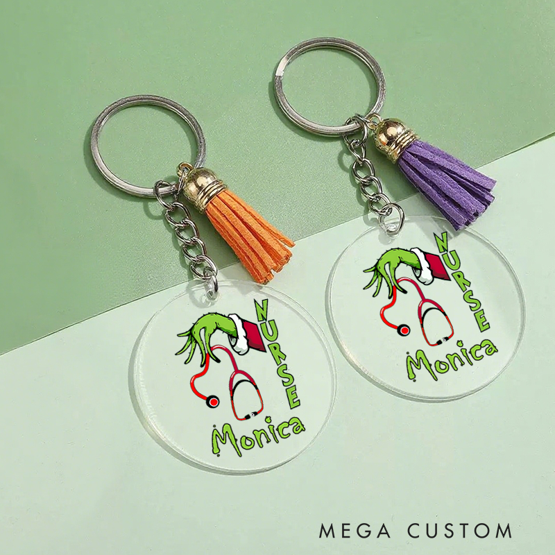 Personalized Acrylic Tassel Keychain for Nurse Customized Festive Hand Holding Stethoscope Design Keychain Nurse Week Gift