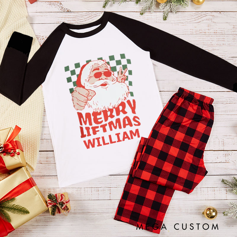 Personalized Couple Xmas Pajamas with Merry Liftmas Weightlifting Santa Christmas Matching Pjs for Fitness Enthusiasts Bodybuilders and Gym Lovers Husband Wife Boyfriend Girlfriend