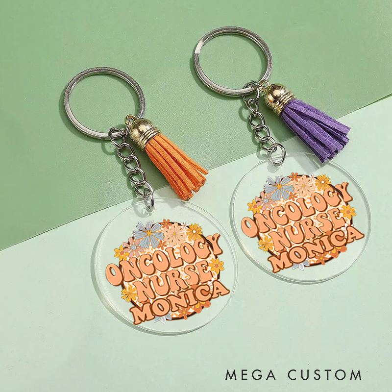 Personalized Acrylic Tassel Keychain for Nurse Customized Oncology Nurse Design Keychain Nurse Week Gift