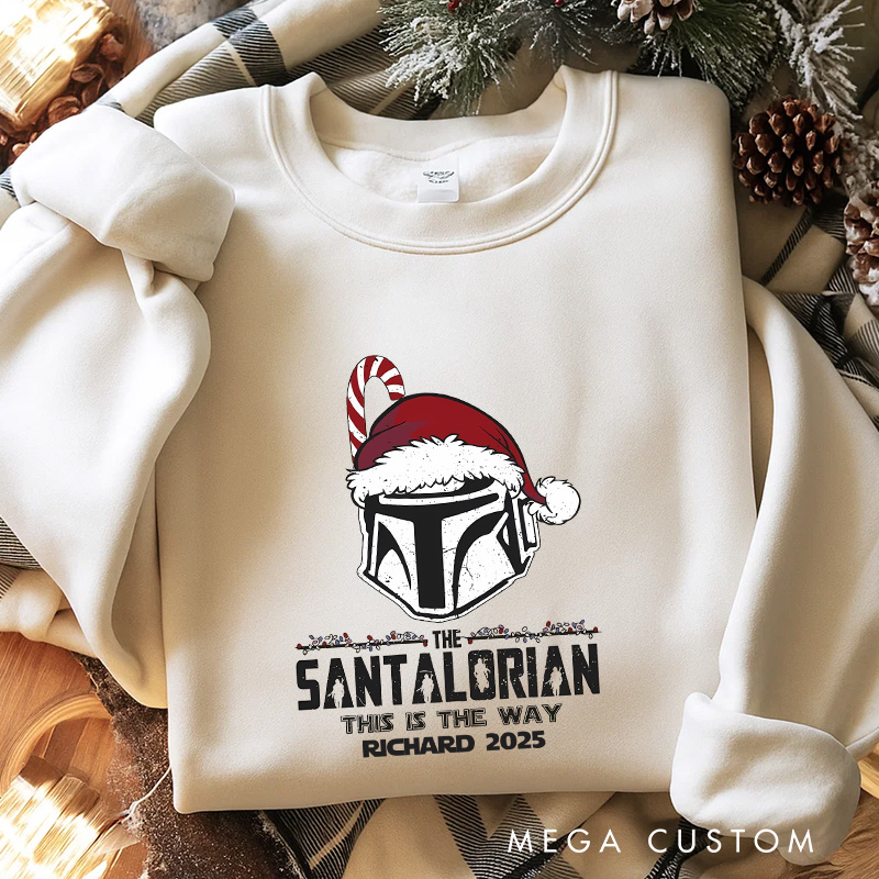 Personalized Santalorian Christmas Classic Sweatshirt Galaxy War Film Crewneck Movie Holiday Shirt