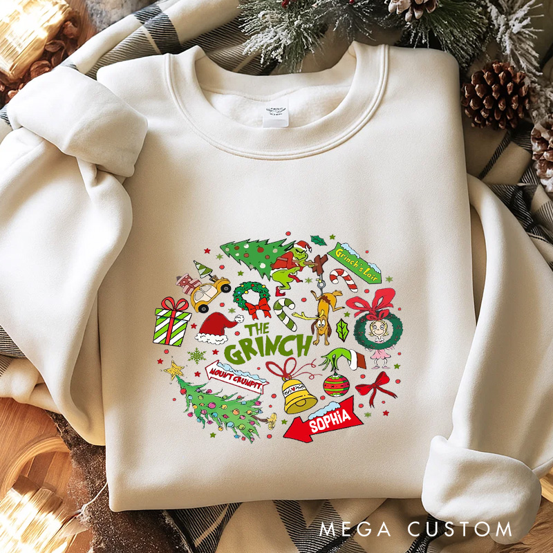 Personalized Green Monster Elements Christmas Classic Sweatshirt Christmas Film Crewneck Movie Holiday Shirt